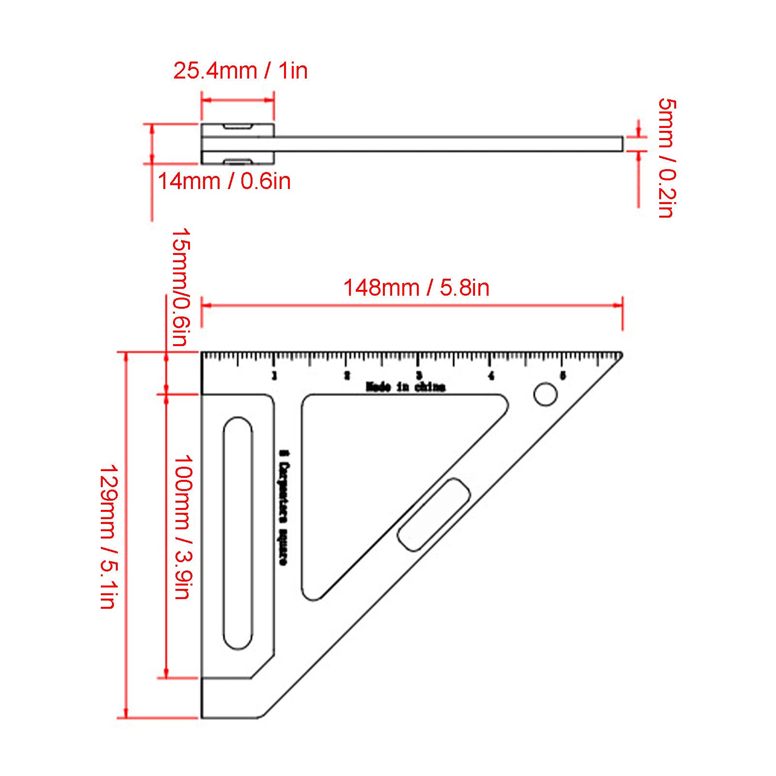 Aluminium Alloy 6061 Woodworking Measuring Tool, for Carpenter, Handyman, Construction Worker (6'' inch Square Ruler)