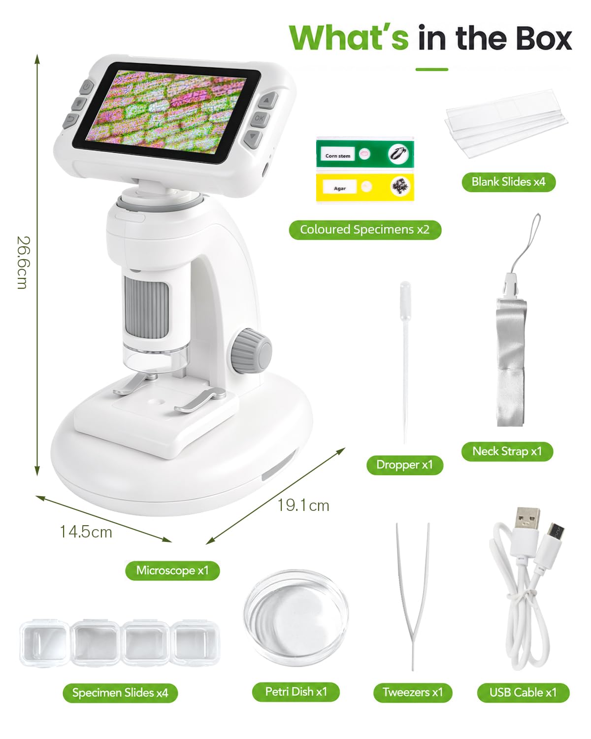 Microscopio 1800X, schermo HD da 4,0 pollici con foto e video (A)