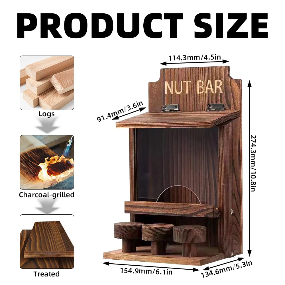 NAVESO Wooden Squirrel Feeder, Squirrel House Nesting Box for Nuts Corn Peanuts - Image 2
