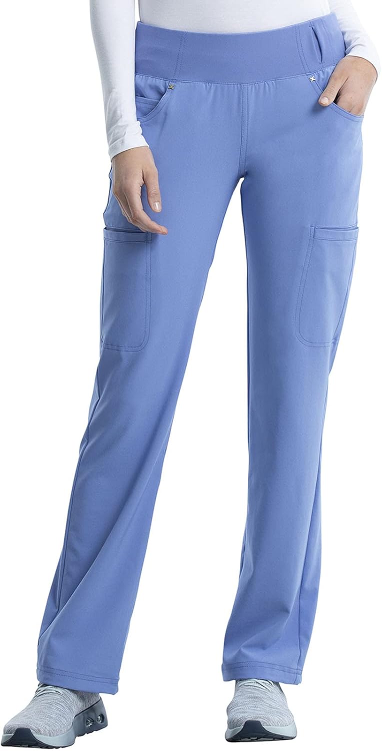 Cherokee Scrubs for Women Mid Rise Straight Leg Scrub Pants For Women Pull-on Bottoms with 6 Pockets & 360° Stretch - CK002