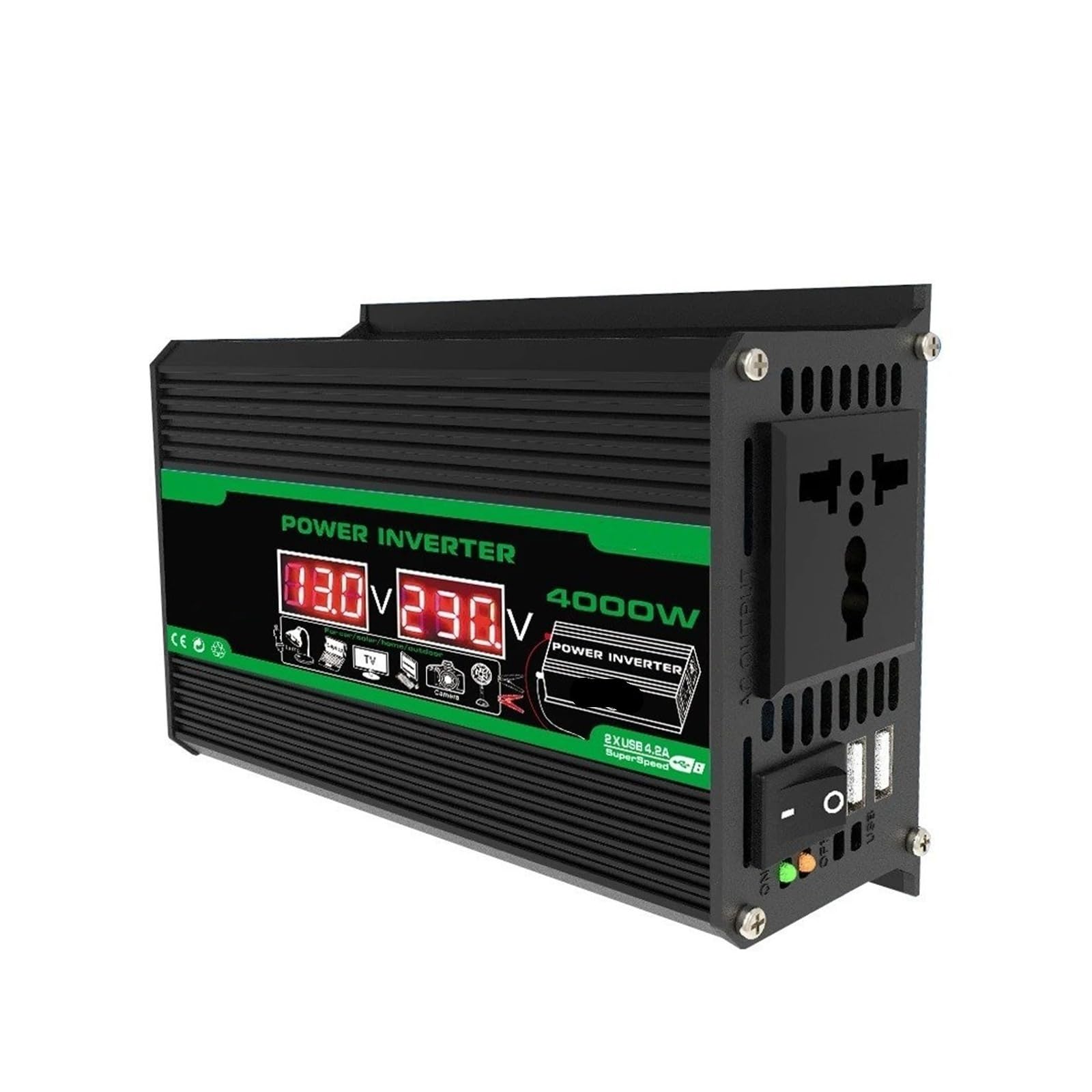 Convertidor Adaptador Inversor Portátil Coche 300W/4000W CC 12V CA 110V/220V Puertos USB/CA Duales para Acampar Aire Libre Electrodomésticos Sin Batería Incluida inversor