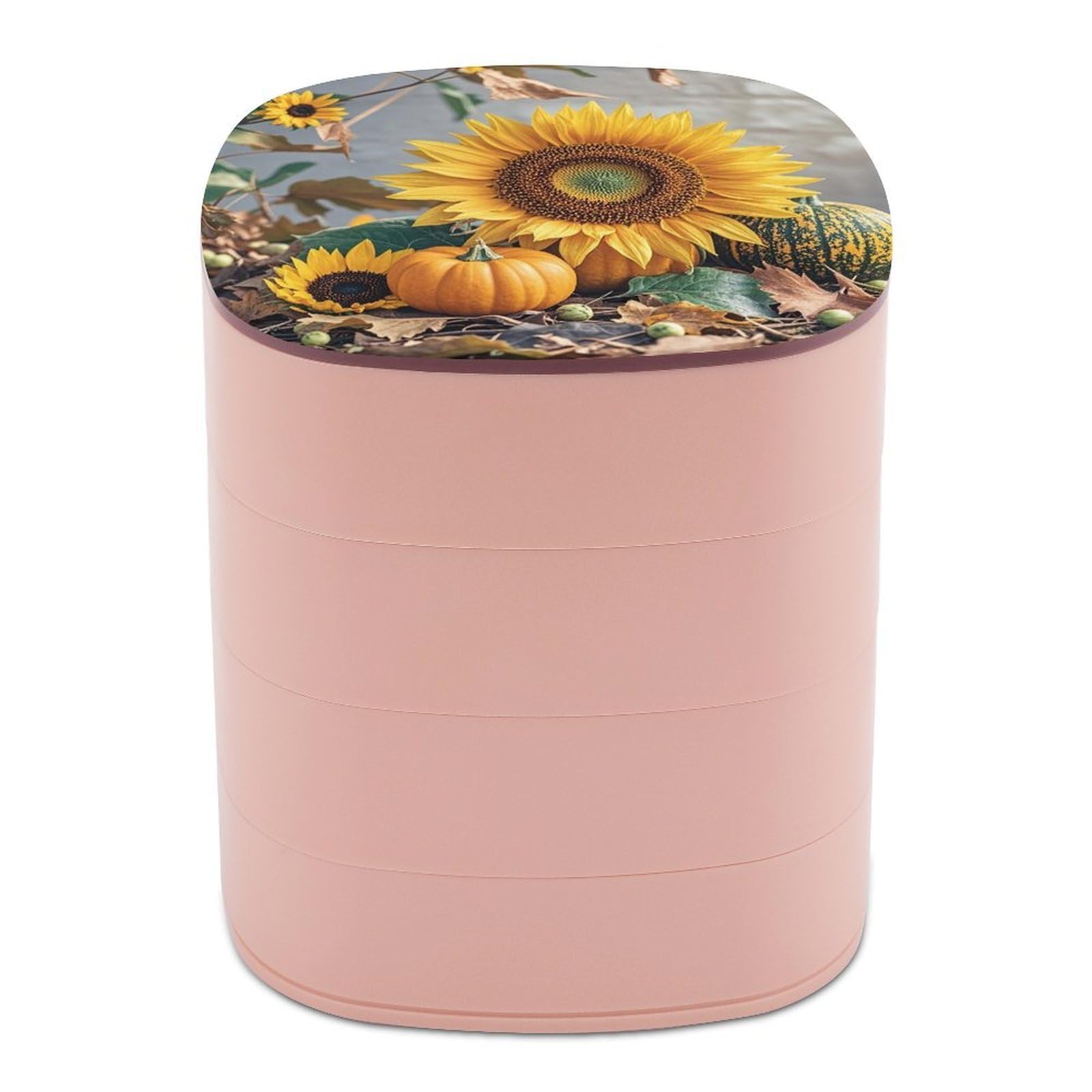 LZQPOEAS Fall Pumpkin Sunflower Jewelry Box with Mirror 4-Layer Rotating Travel Jewelry Case Small Jewelry Organizer Portable Jewelry Storage Box Rings Stud Necklaces Earring Holder for Women