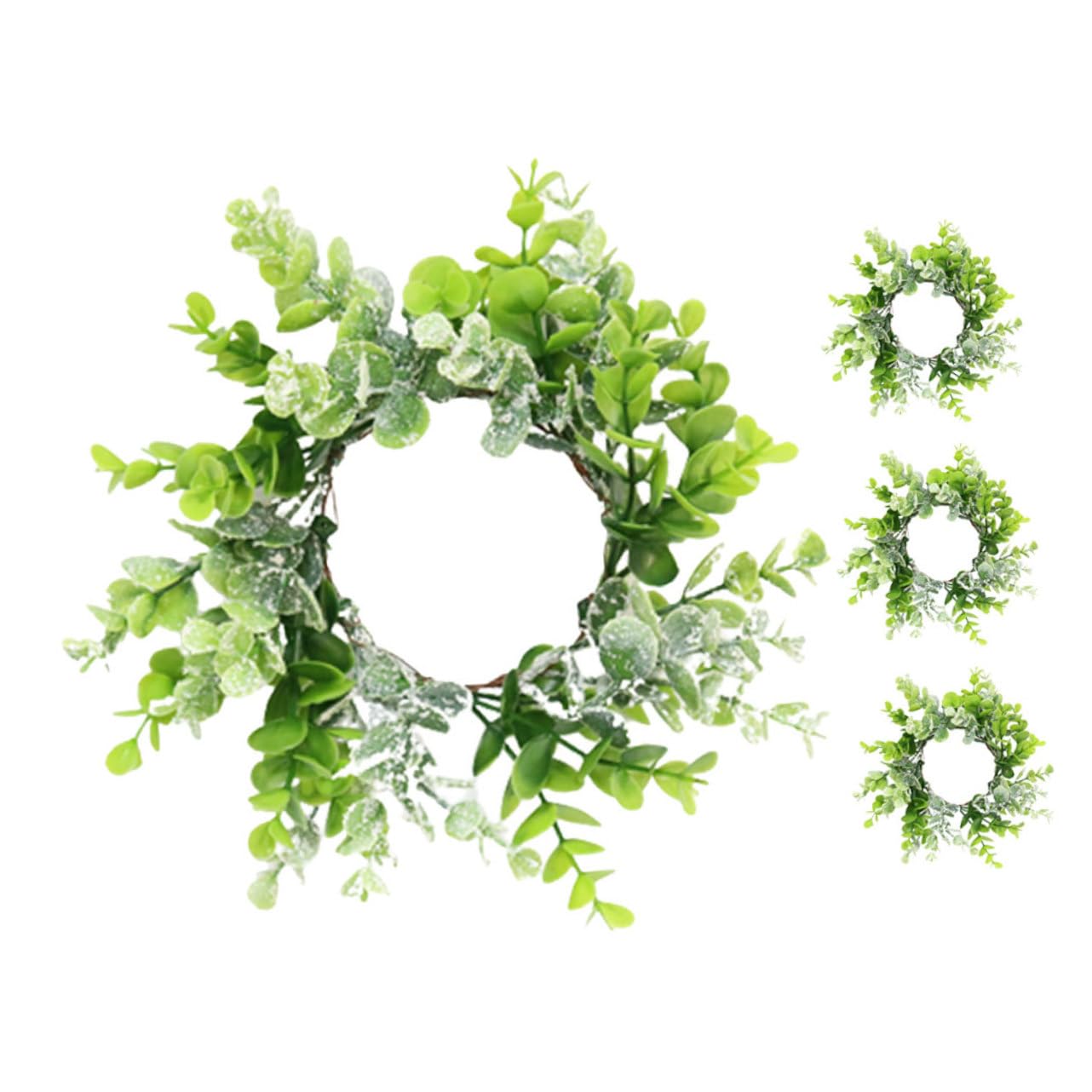 Zerodeko 2 Sätze Kerzengirlande Kerzenring Kranz Dekorationen Eukalyptus Drinnen Verlassen Blätter Realistisch Hochzeit Mittelstücke Weihnachtskranz Girlande Eisen Green 4 Stück * 2