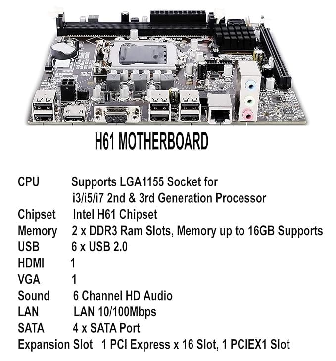 FRONTECH H61 Motherboard with detailed specifications