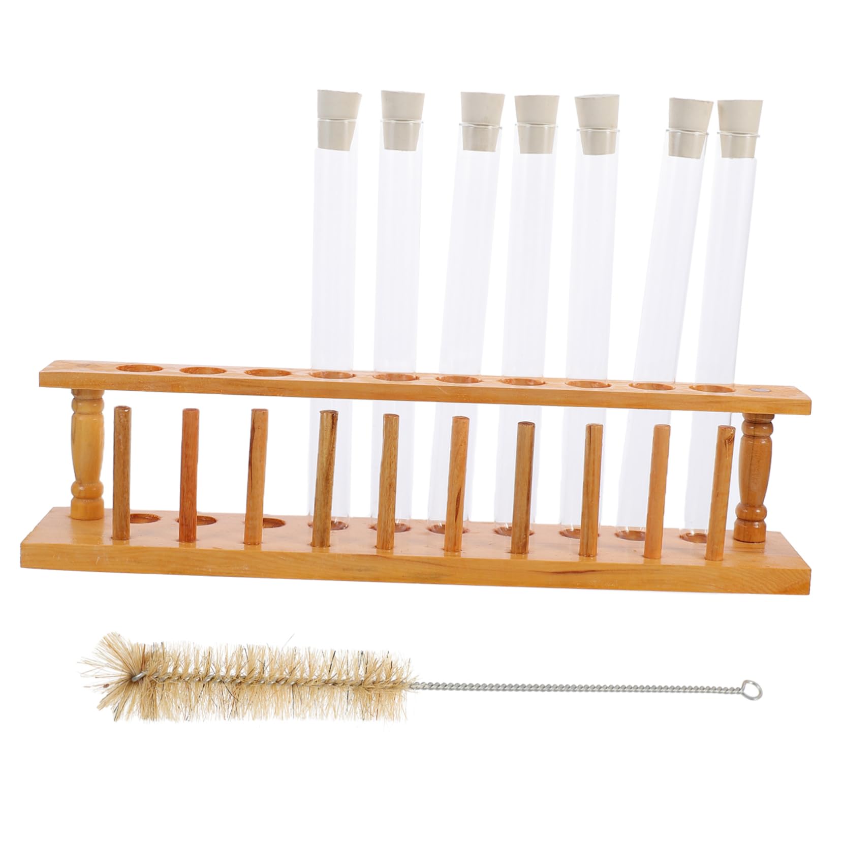 Cabilock Tubos De Ensayo De Madera Con Tapón De Goma Cepillo De Limpieza Para Gradilla De Madera Suministros Para Experimentos Tubos Con Tapa Soporte Para De Ensayo Laboratorio