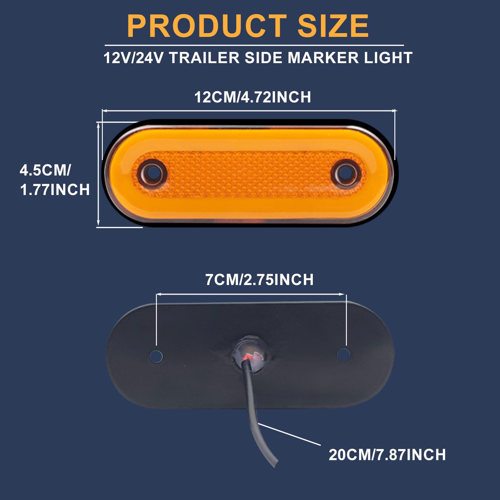 10PCS Luce Laterale LED Ambra,12V/24V Luci di Posizione Laterali Indicatori Laterali per Rimorchio Luce di Ingombro Lampada per Rimorchio Camion Furgone Rimorchi Auto (Giallo)
