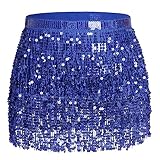 Belly Dance Hip Scarf Sequin Tassel Performance Outfits Sparkly Fringe Skirt Wrap Halloween Costume Party Rave Festival Rave Skirt for Women and Girls, Royal Blue