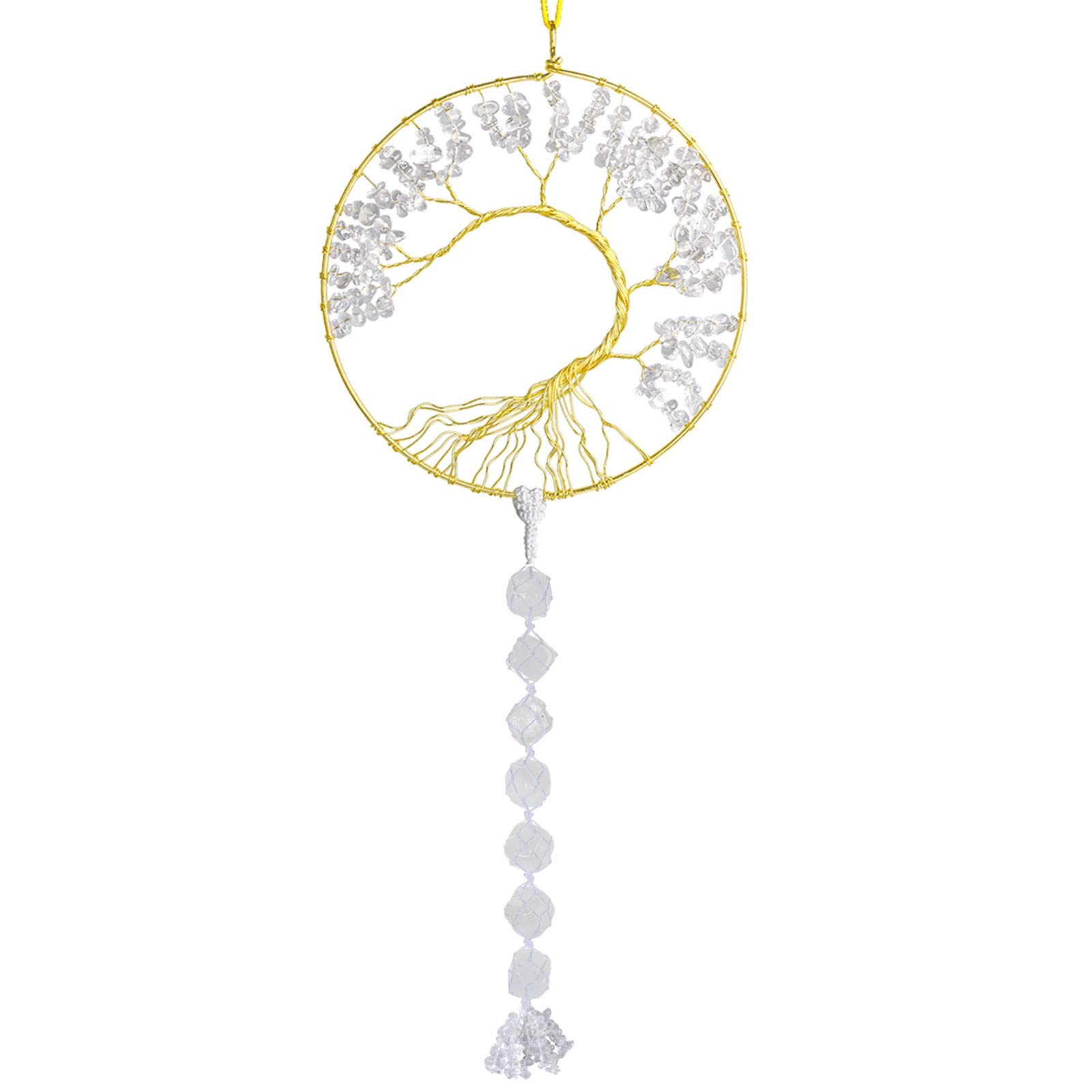 Amogeeli Reiki Stone Tree of Life Wall Hanging Indoor Outdoor Healing Crystal Ornament Decoration