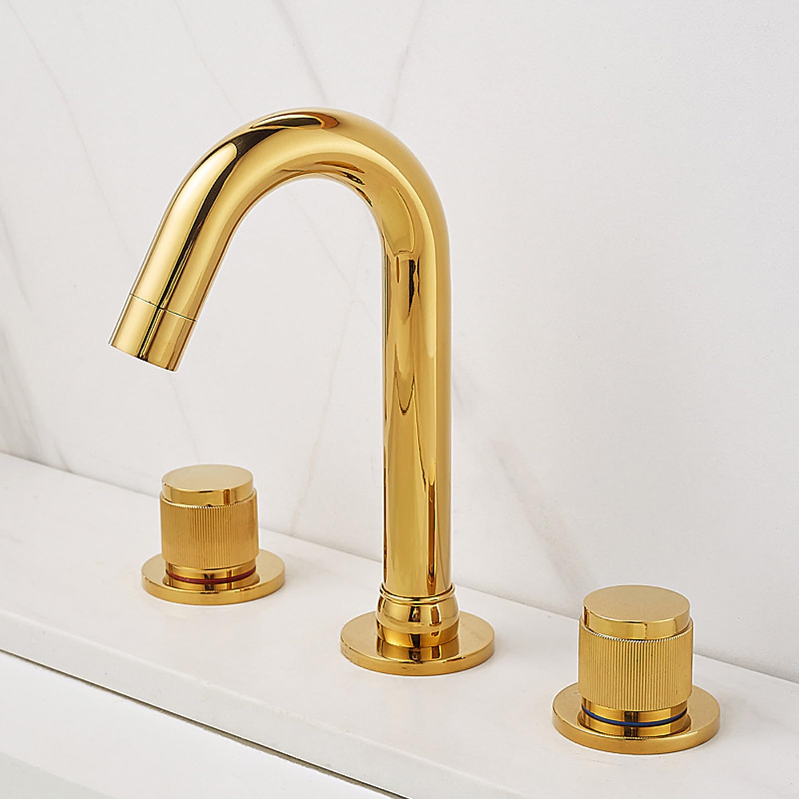 ZYCHSJXA Modern Bathroom Tap Gold 3 Hole Basin Mixer Taps Faucet, 360 Swivel Adjustable