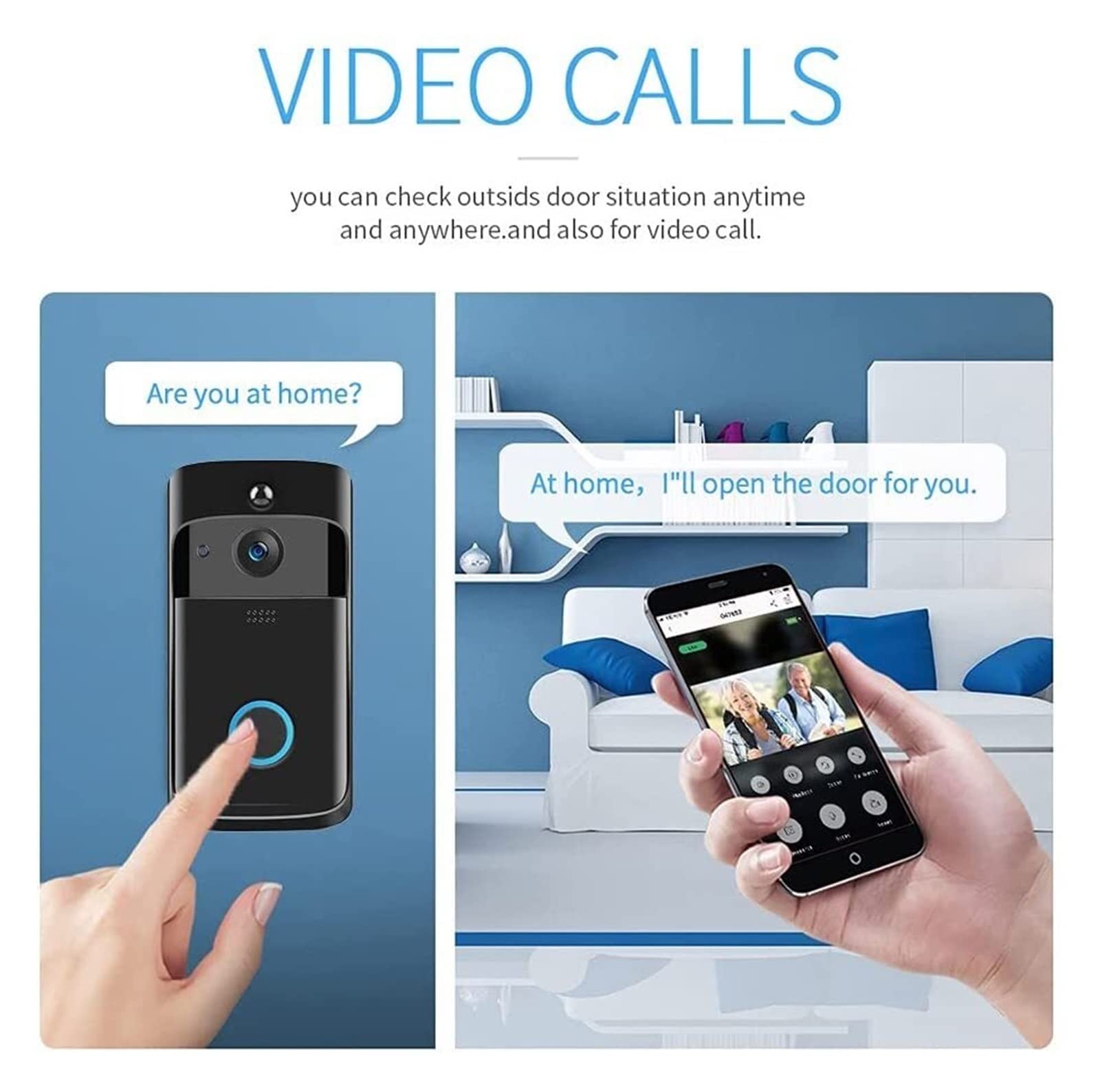 Videocitofono WiFi, Videocitofono Telecamera HD Campanello Rilevatore di Movimento Wireless con Altoparlante Visione Notturna per la Sicurezza Domestica