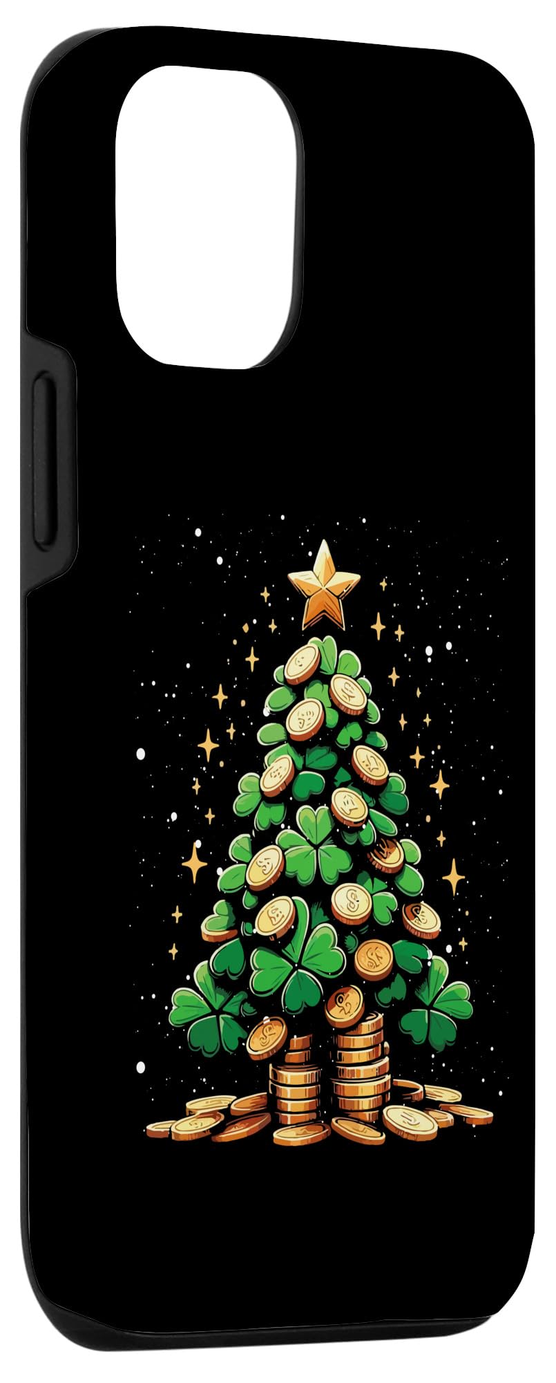 Amazon.co.jp: iPhone 12/12 Pro 幸運の四つ葉のクローバー クリスマスツリー コインで飾られた スマホケース :  家電＆カメラ