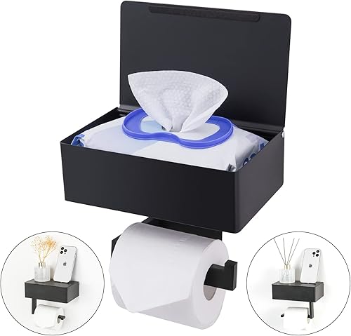 YRONG Soporte adhesivo de papel higiénico con estante y almacenamiento, soporte para rollo de papel higiénico de montaje en pared y dispensador de