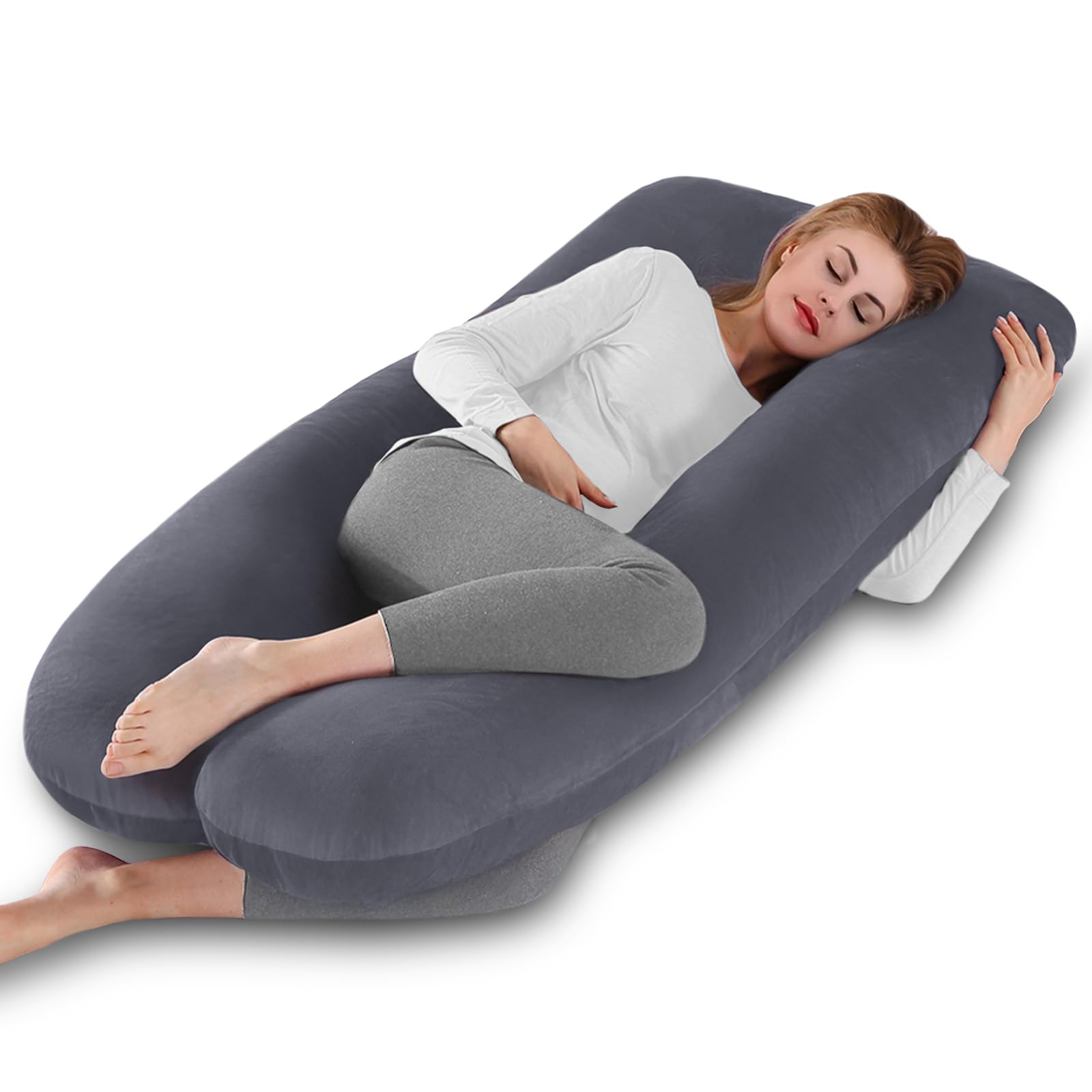 Almohada Embarazada - Almohada de Embarazo Grande - Almohada de Cuerpo Completo en Forma de U - Almohada de Maternidad con Funda de Terciopelo Extraíble y Lavable - Gris Oscuro