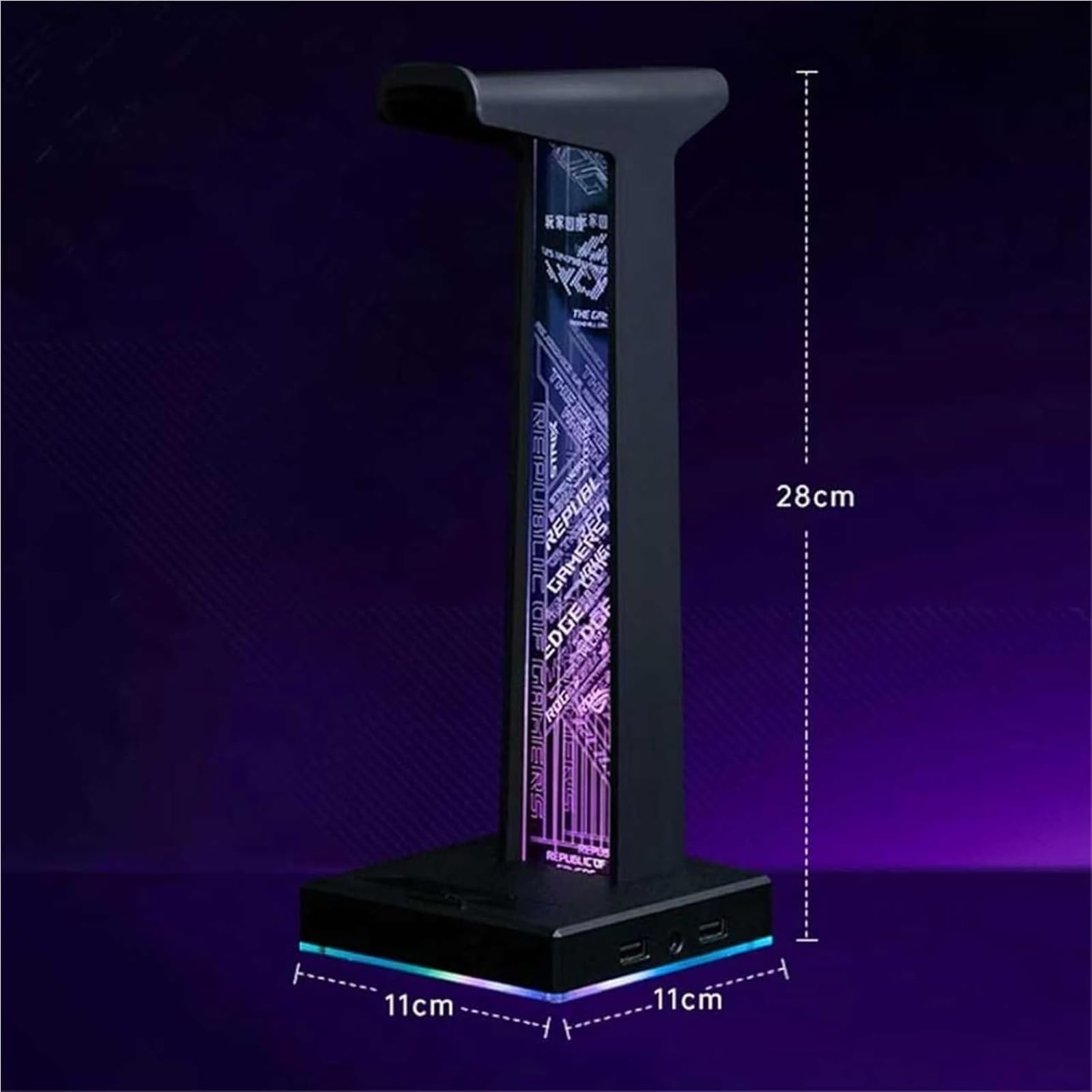 Générique Akrylowy uchwyt na słuchawki do gier, światło RGB z 10 trybami, złącze USB i audio 3,5 mm, praktyczny sprzęt biurowy dla mężczyzn, graczy i fanów muzyki (czarny)