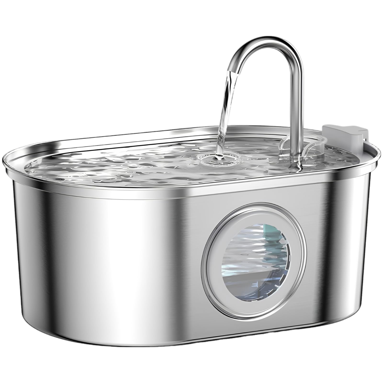 Fontana per animali domestici in acciaio inox da 3,2 l, fontana automatica per gatti con filtraggio multistrato, finestra visibile, sicura per alimenti, adattatore USA, 25,4 x 10,4 x 17,8 cm, per