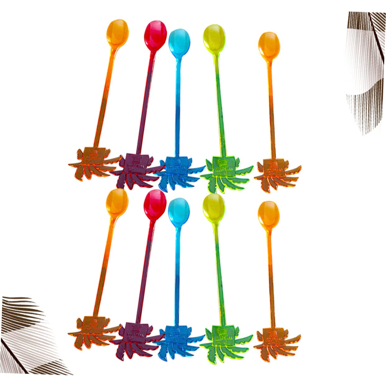 Cabilock 10pcs Coconut Tree Design Drink Muddler Plastic Stirrer Sticks Cocktail Sticks for Fruit Random Color