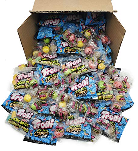 Trolli Candy Sour Gummies Mini Treat Packs - Trolli Sour Brite Crawlers, Trolli Sour Gummi Crunchers, Trolli Sour Brite Gummi Beans - Perfect Halloween Candy Bulk - 2 Lb. Sour Candy Bag