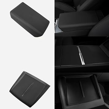 2026 Center Console Cover for Tesla Model Y Juniper 2025 & Model 3 Highland Accessories Set - Black Armrest Cover Wireless Charging Center Console Black