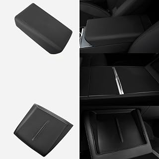 2026 Center Console Cover for Tesla Model Y Juniper 2025 & Model 3 Highland Accessories Set - Black Armrest Cover Wireless Charging Center Console Black