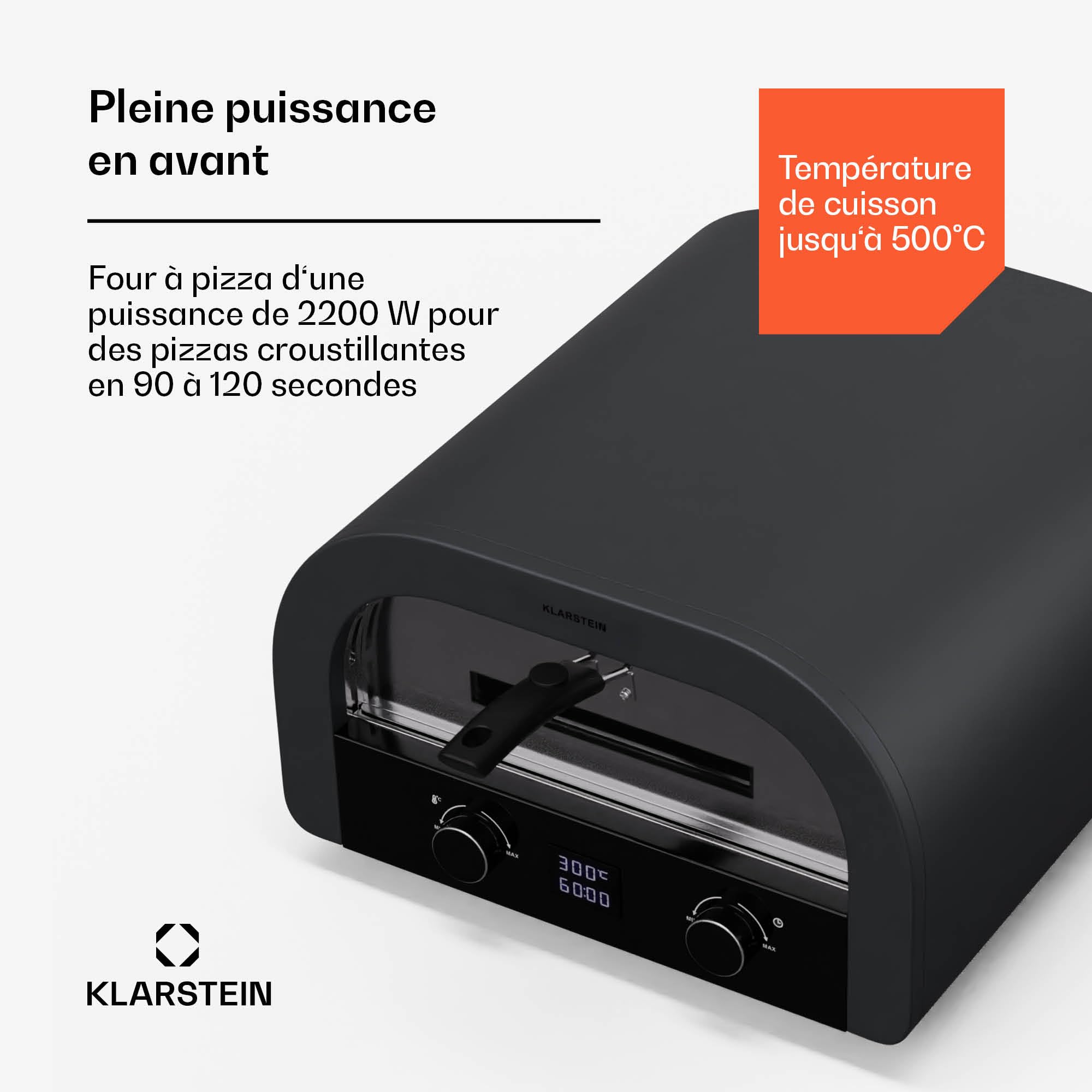 Klarstein FornoVetro Four à Pizza Électrique 2200W Double Chauffage Température Numérique Pierre à Pizza Couvercle Verre 450°C