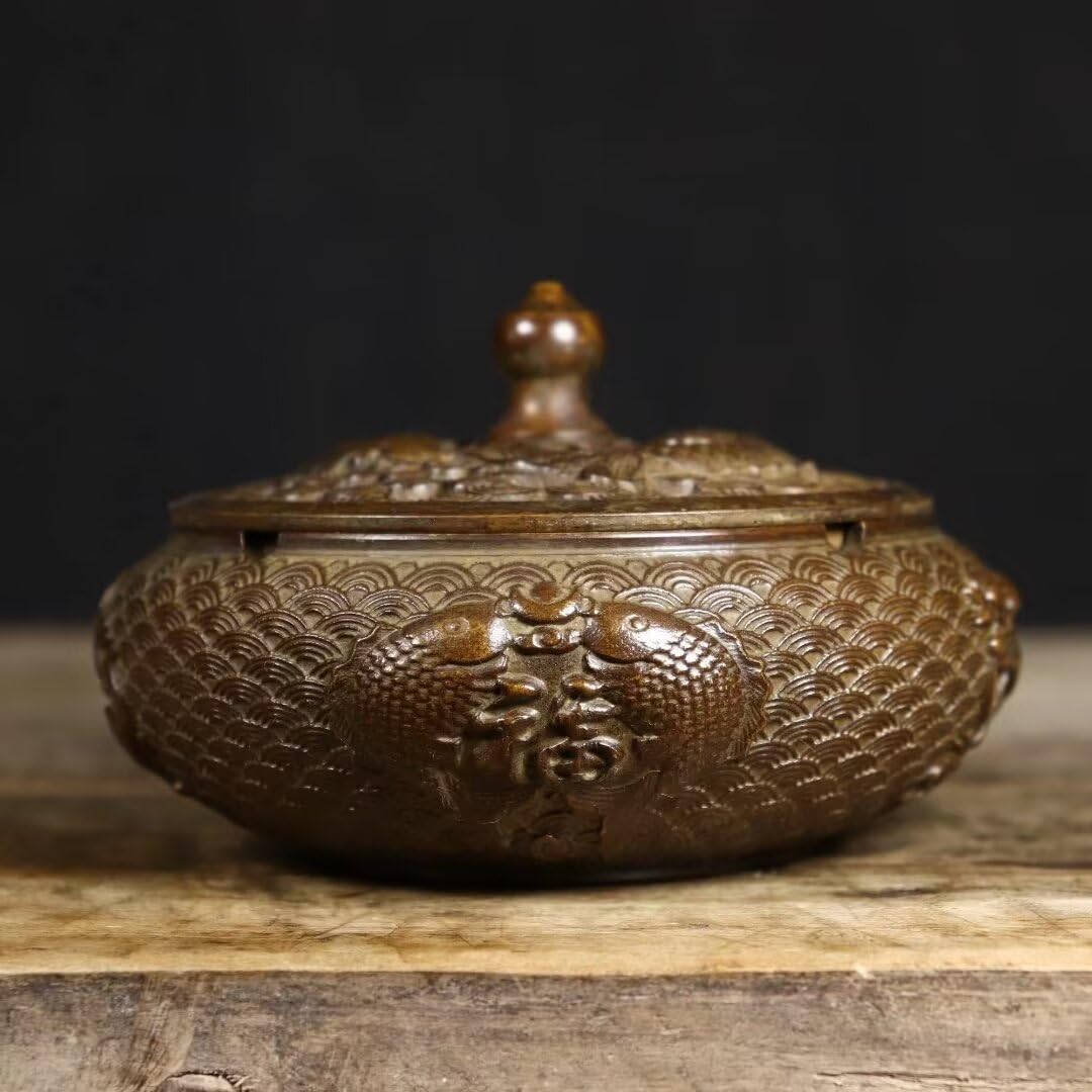 Quemador de Incienso Chino de Cobre Puro, Regalo Zen, Estufa de meditación para el hogar, Oficina, hogar, Quemador de Incienso de Estilo Chino con Tapa, Quemador de sánd