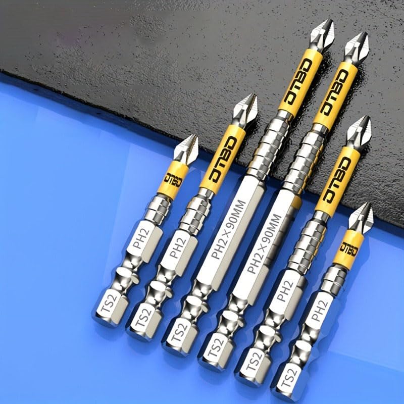 6PCS Magnetic Anti-Slip Impact Driver Bit Set, Quick-Change Hex Shank, for Power Drills, Impact Drivers and Home Repair, Yellow