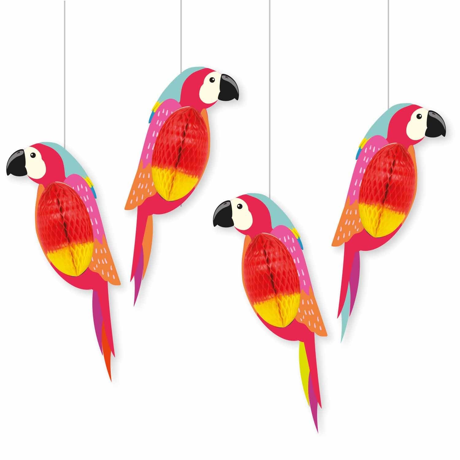 Amscan 9914520 - Club Tropicana Summer Party Honeycomb Parrot Decorations - 4 Pack
