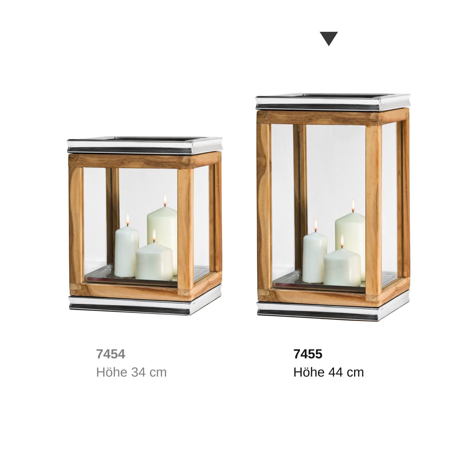 Lanterne EDZARD Dubai, Teck, Acier Inoxydable nickelé, Hauteur 44 cm, Base 26 x 26 cm, Poids 4,7 kg - Lanterne de Jardin Haut de Gamme en Bois, photophore, décoration de Jardin