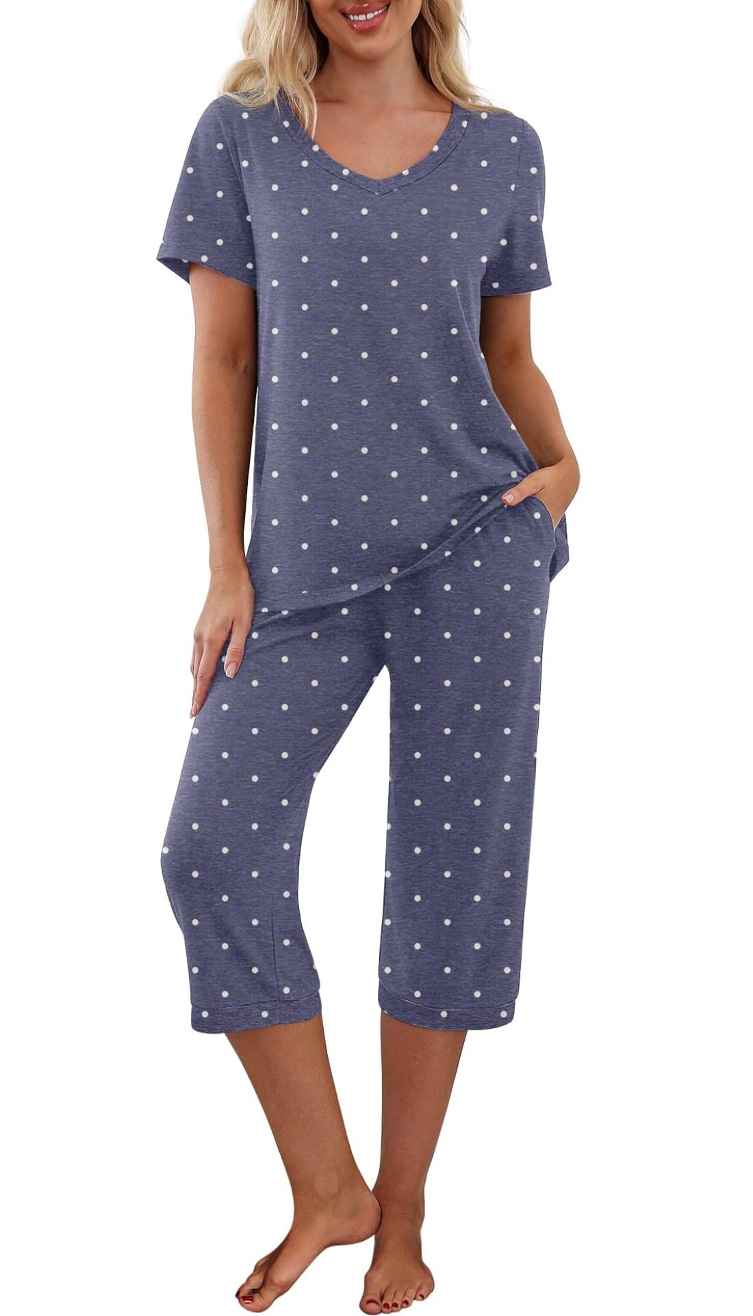 Pigiama Donna PrinStory 2 Pezzi: Morbido Set In Viscosa Con Maniche Corte, Pantaloni Lunghi E Tasche - Stella Rosa, Taglia M