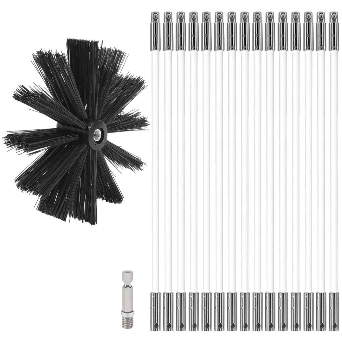 MOCNT Chimney Cleaning Brush Kit Nylon Rotary Duct Vent Cleaning Set Flexible Chimney Sweep Kit Soot Cleaning Rods for Fireplace Dryer Vent 15 Flexible Rods 1 Brush Head 200mm