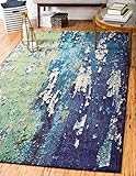 Unique Loom Estrella Collection Distressed, Landscape, Abstract, Modern, Earth Tones Area Rug (3' 3 x 5' 3 Rectangular, Navy Blue/Green)