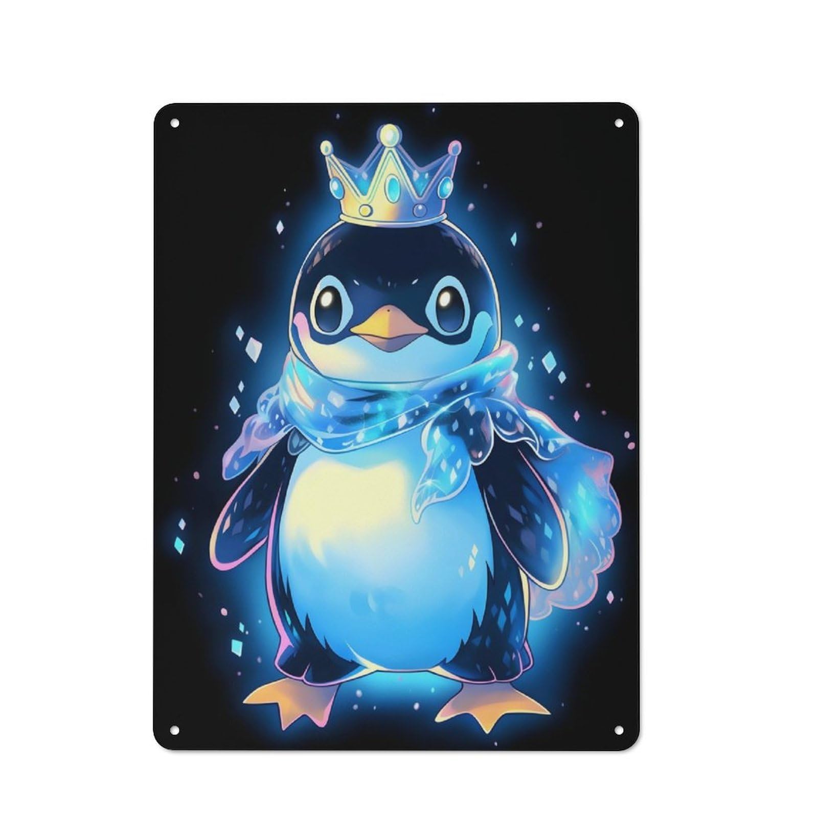 Junmoney Cool Penguin King Rustic Metal Sign With Design 40X30cm, Farmhouse Farmhouse Wall Decor For Dining Room, Cafe, Entryway Or Family Room
