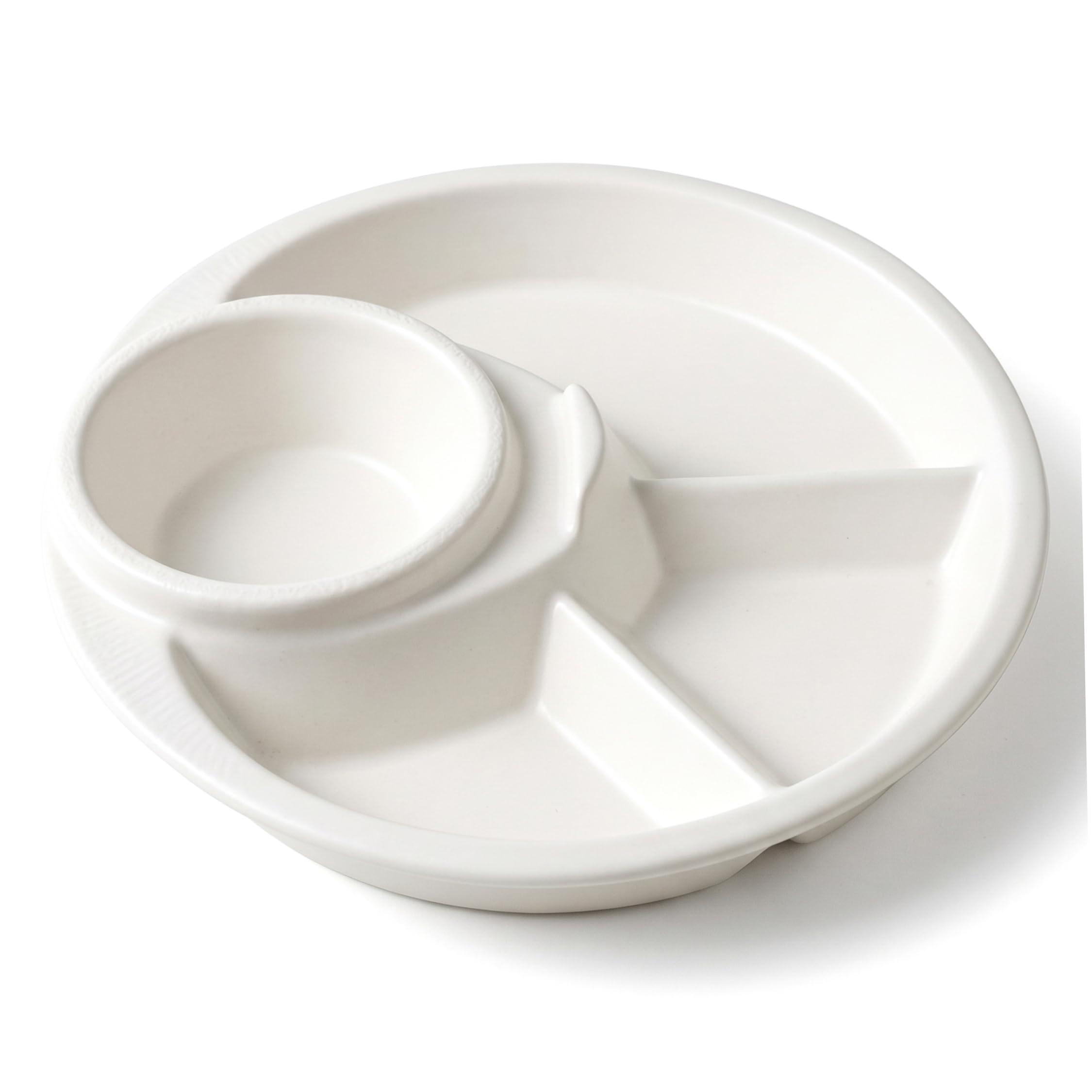 Monwssoe Dinner Plates, Divided Plates For Adults, Ceramic Portion Control Plate For Adults, 4-compartment Portion With Dipping Well, Ivory White