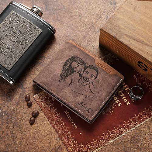 Personalized Wallet for Men with Photo & Name, Custom Gifts for Husband BF Dad Son Family Groomsmen, Birthday Anniversary Father's Day Christmas Gifts Deep coffee3
