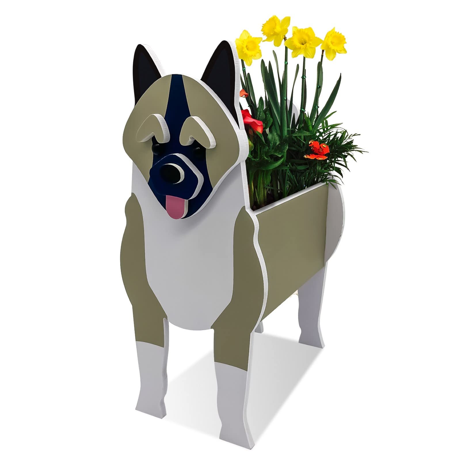 TTiiLoe Cute Dog Planter, American Akita Dog Plant Pots, PVC Herb Garden Flower Pots, Dog Cartoon Shaped Plant Container Holder, Gifts for Pet Lovers, 43x25cm/16.92x9.84in