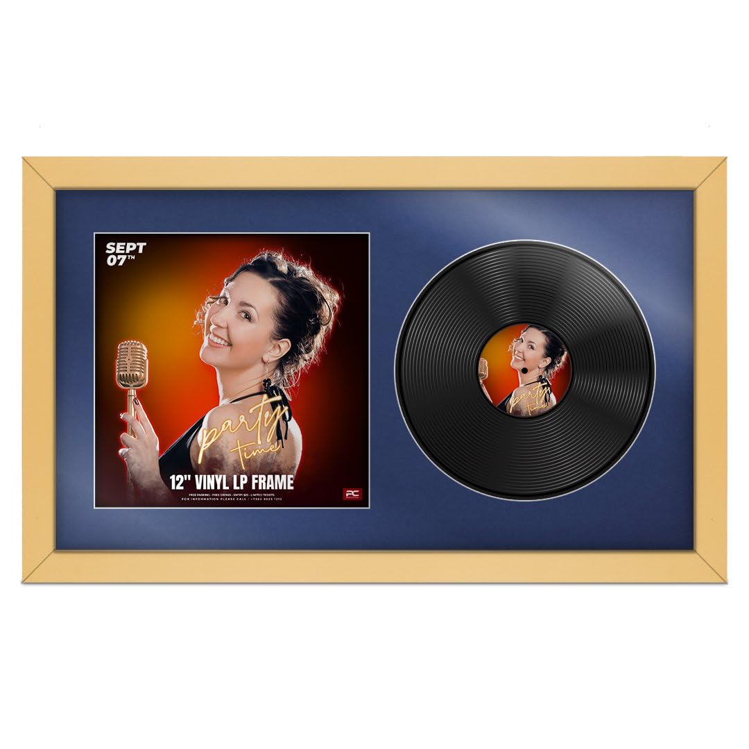 Procut Global 30x17" Matte Yellow Vinyl Record Frame for 12 Inch LP Cover & Disc - Premium Display Photo Frame - Engineered Wood with Shatterproof Perspex - Music Lover Gift & Home Décor