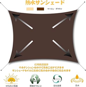 Oromany 日除け シェード 強い防水 UVカット率約95% サンシェード ベランダ 庭 窓 屋外用 1.8m×2.4m ブラウン