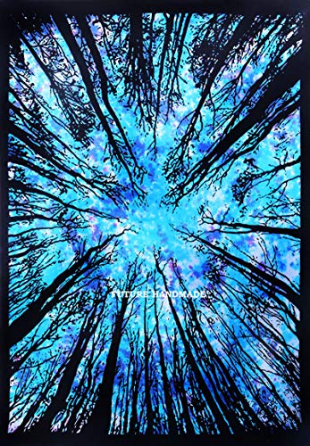 FUTURE HANDMADE Turquesa Bosque Árbol Gemelo Tie Dye Tapices Indio Hecho a Mano Tapiz Decor de Pared Hippie Bohemio Tapices Casa Decoración Multi Color Tapiz