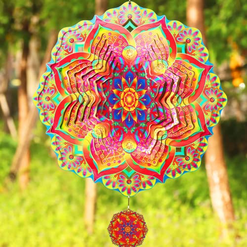 TFANUO Mandala Wind Chime 3D Stainless Steel 12 Inch Hanging Wind Chime Kinetic Yard Art Decorations Indoor and Outdoor Decoration - Image 3