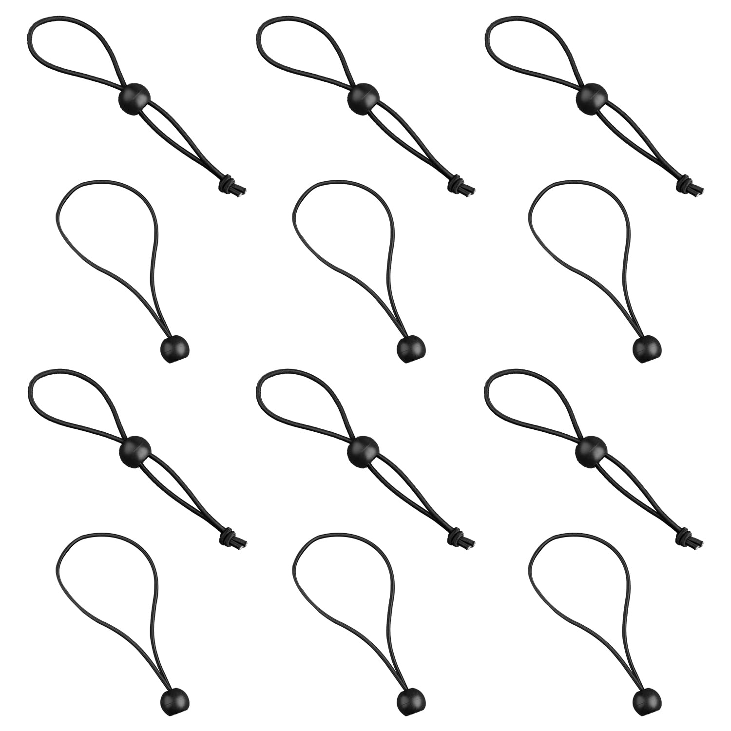 Hopzab 12 Pcs Elastic Bungee Cords, Tarpaulin Holders, 20cm Stretchy Loops for Tents, Banners, Pavilions, Garden Trampolines, Durable Plastic Ball Ends(Black)