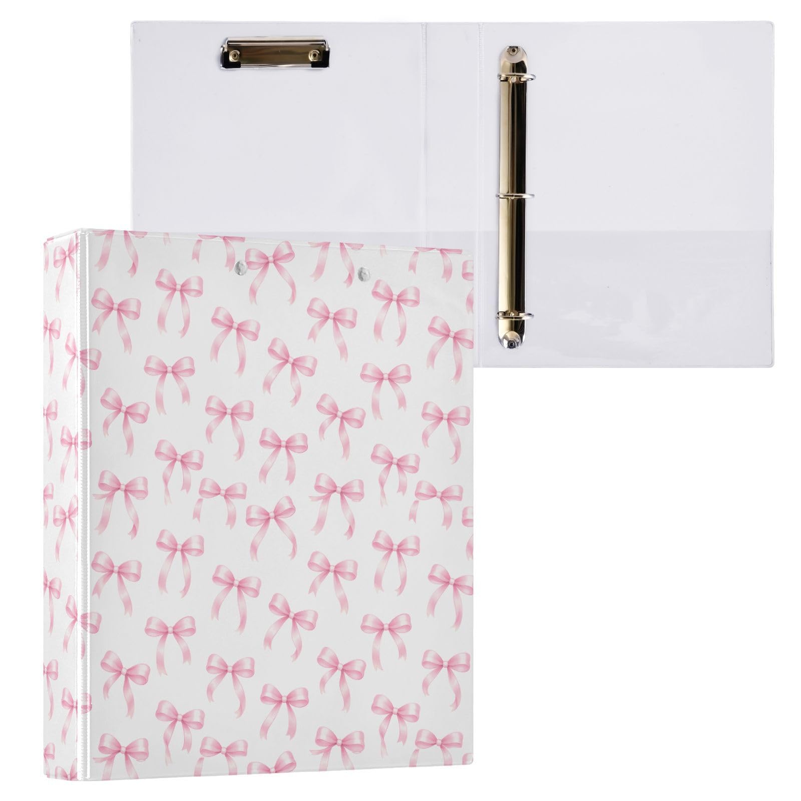 Pinks Bows, urocze 3-pierścieniowe segregatory 3 cm, duże, dekoracyjne segregatory z kieszeniami, wodoodporne, pomieści 200 arkuszy teczek do biura, szkoły, domu, 1 opakowanie