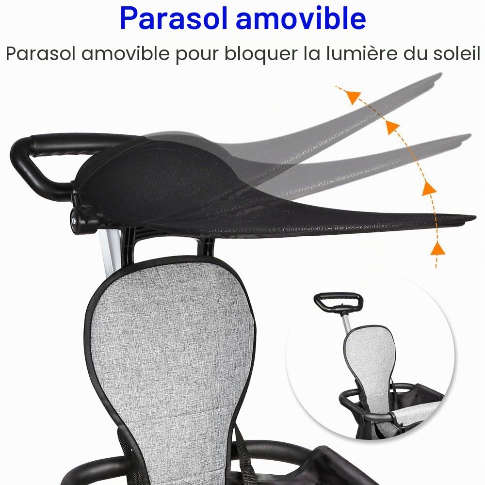 Poussette Canne Compacte Poussette de Voyage Poussettes Compacte Bébé (Noir, Pliable)