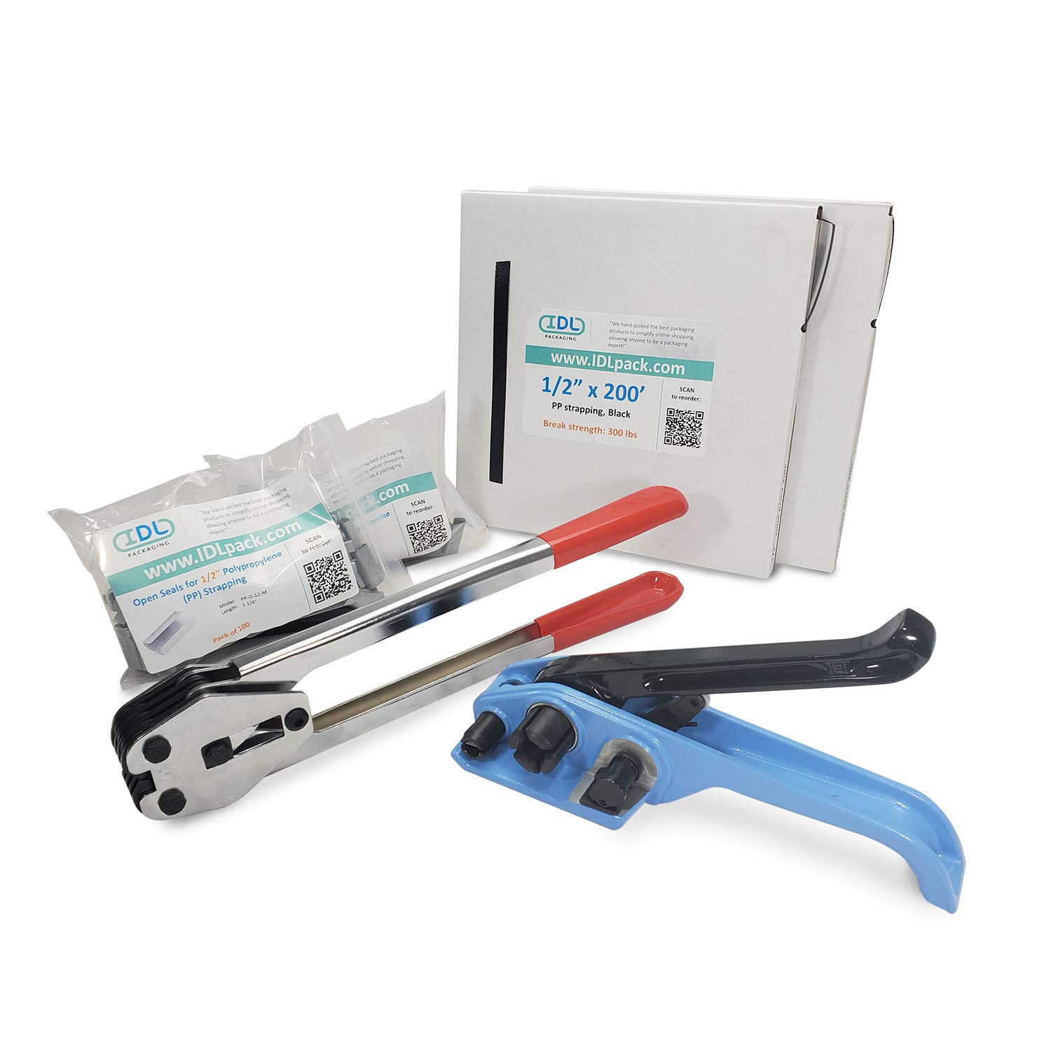 IDL Packaging - PPSK.300.400 1/2" x 400' Polypropylene (PP) Portable Strapping Kit, 300 lbs Break Strength - Packaging Strapping Tool Kit with Poly Banding