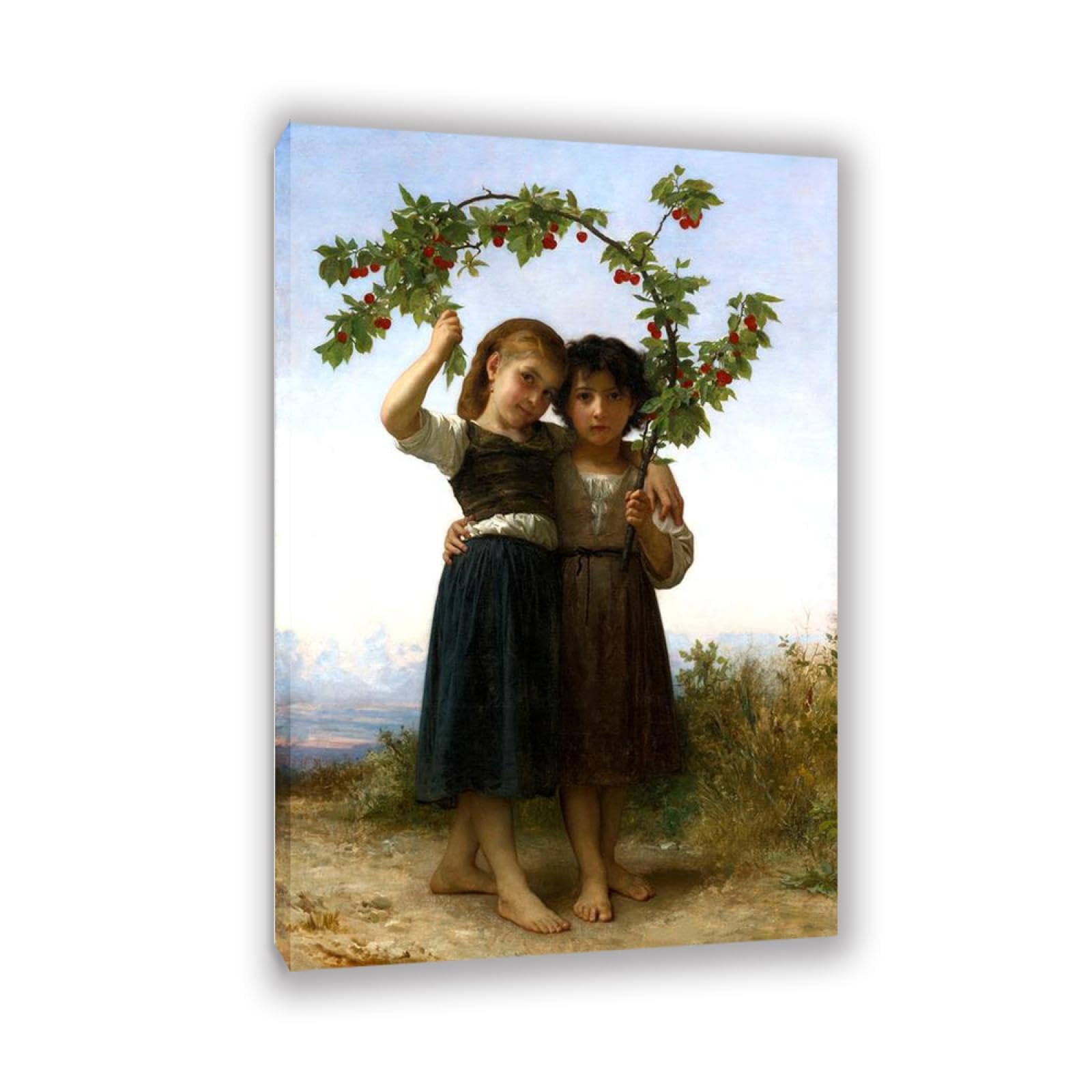 RXNHGJDS William-Adolphe Bouguereau Wall Art The Cherry Branch Poster Famous Classic Portrait Artwork Wall Decor for Living Room Bedroom Bathroom Home Decor75x50cm Inner frame
