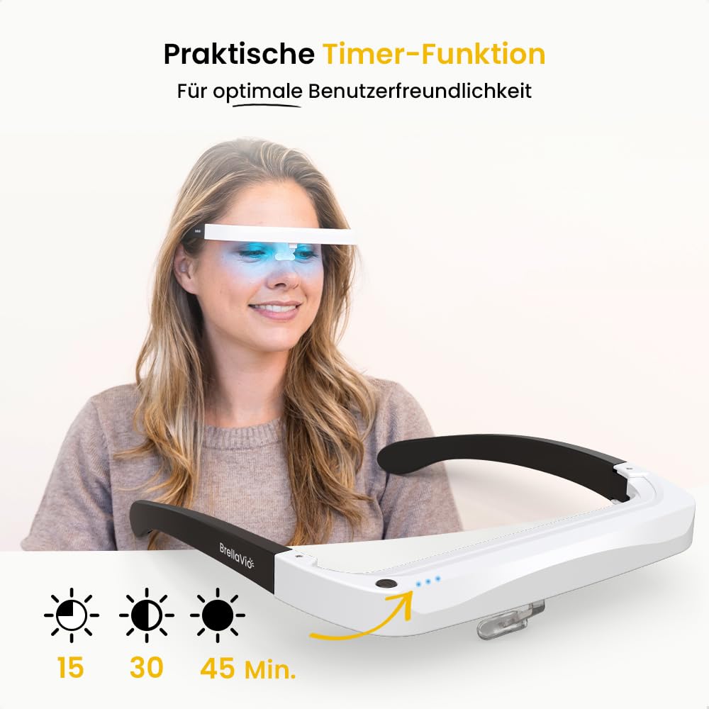 BrellaVio Tageslichtbrille PRO - Alternative zu 12.000 Lux Tageslichtlampe - UV-freie LED Tageslicht Simulation Brille
