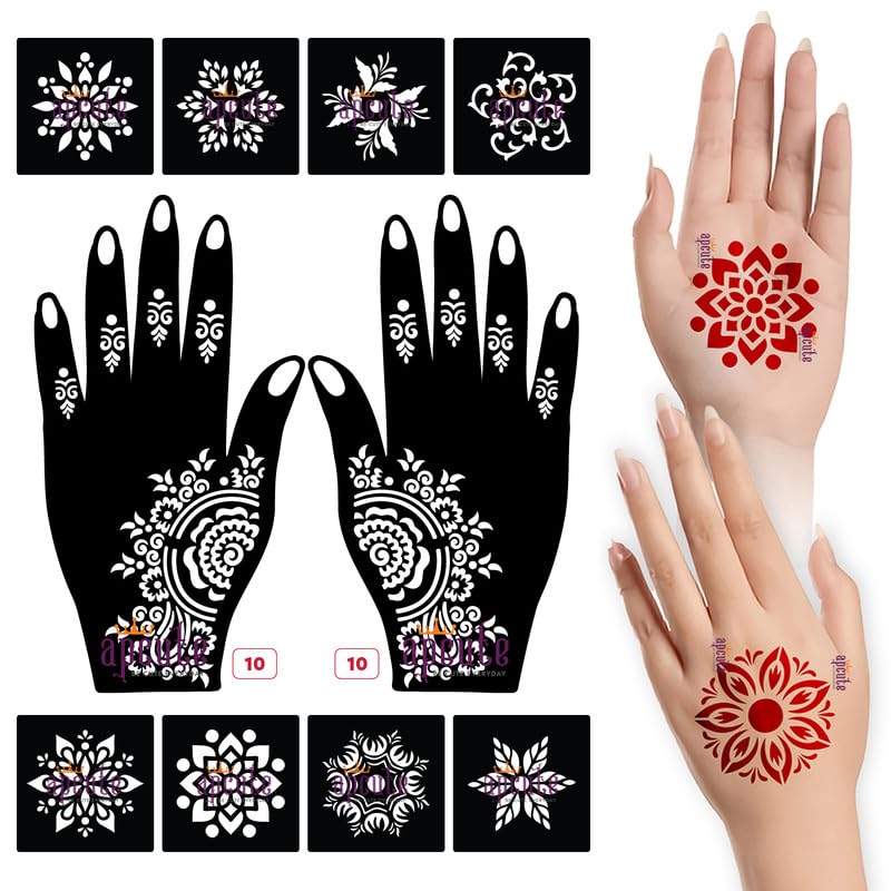 Mandala henna templates Set of 12 Mehandi Stencil Sticker Henna Tattoo Stencil for Girls, Women and Kids - Easy to Use in just few Steps - Mandala henna templates- 12-mehandi-stencils-10-image-15