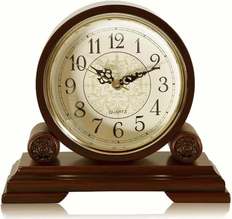 Retro Standing Clock Mantel Clocks, Solid Wood Decorative Chiming Mantel Clock for Living Room Decor Fireplace Office Desk & Home Gift - Silent,