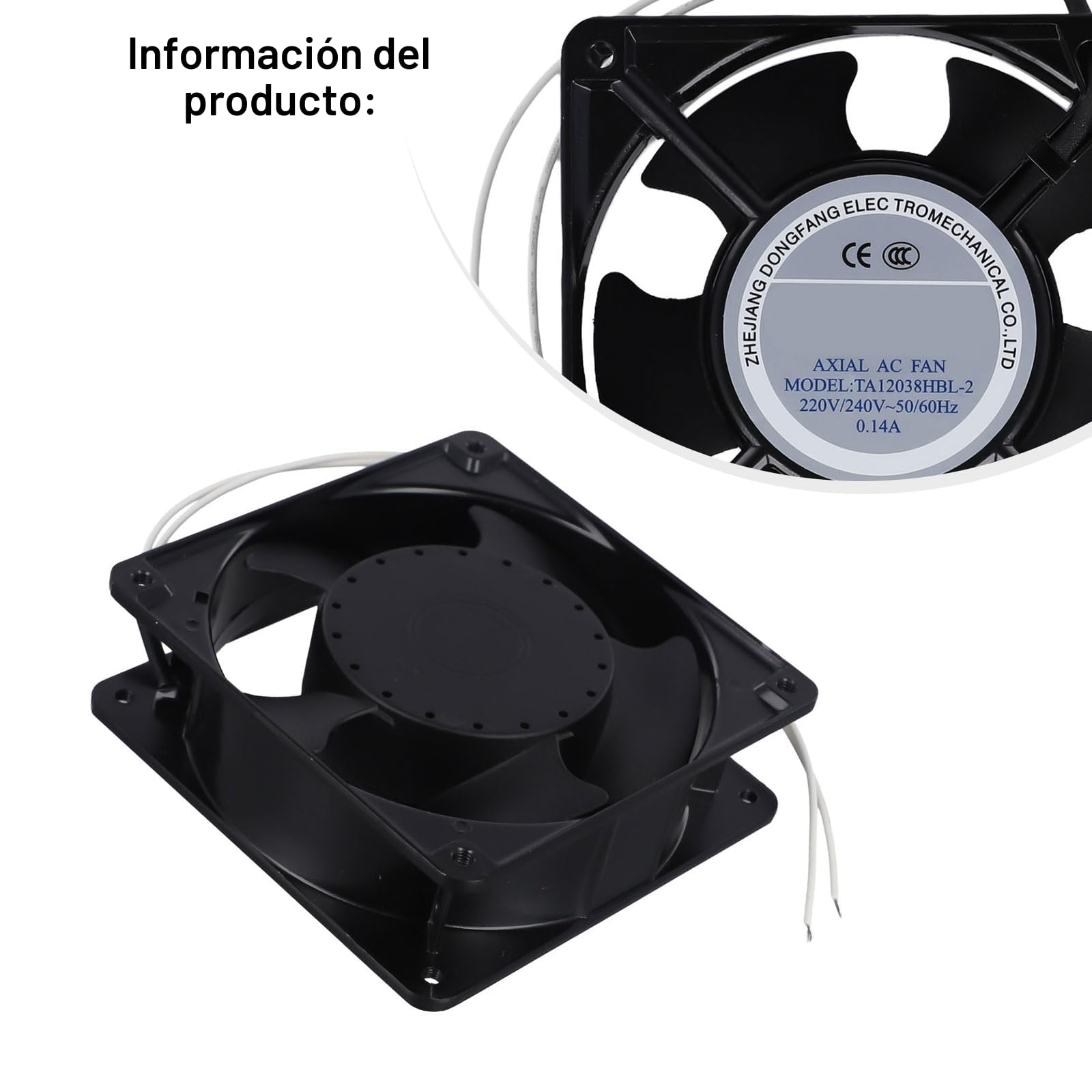 RemixAst | Ventilador para estufa de leña axial silencioso de alta temperatura | 120×120×38 mm Ventilador axial de cartucho de circulación de aire de aspas metálicas 220 V | Para chimenea insertada en