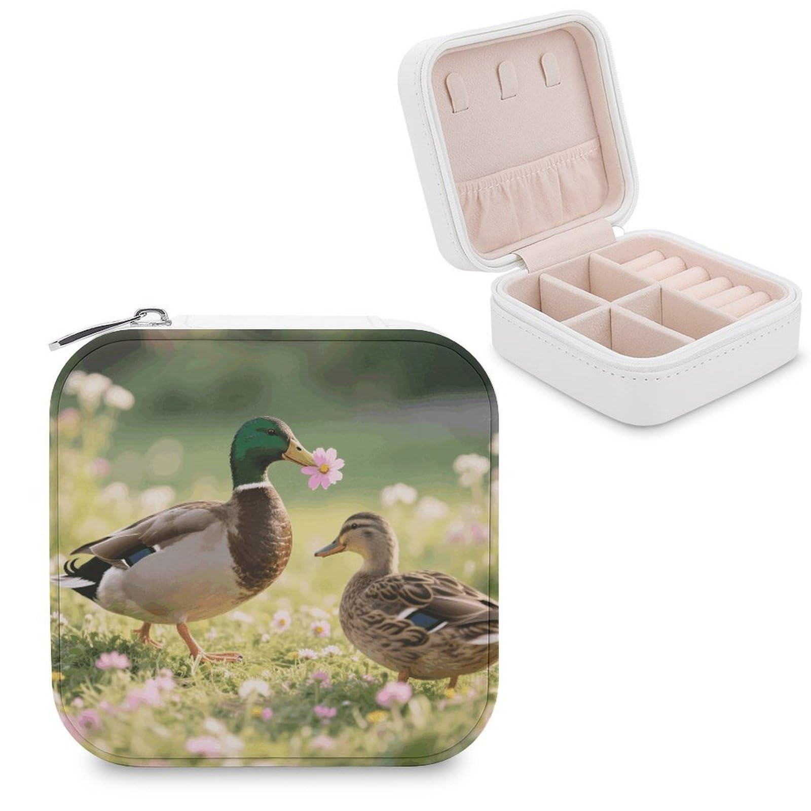 VstaDank Funny Ducks Jewelry Box for Women Jewelry Organizer Storage Case with Zipper Mini Travel Jewelry Case Cute Trinket Organizer Leather Portable Jewelry Storage Box