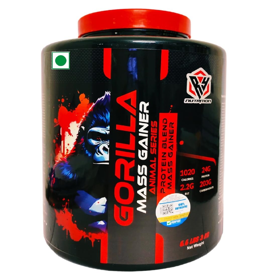 RY Nutrition Gorilla High Protein High Calorie Weight Gainer Powder | Bulk Gain for Pre & Post Workout Gym Gainer with Digezyme (Pack of 1) (Blueberry, 3 KG) RY Nutrition Gorilla High Protein High Calorie Weight Gainer Powder | Bulk Gain for Pre & Post Workout Gym Gainer with Digezyme (Pack of 1) (Blueberry, 3 KG)